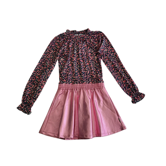 Robe fleurie et jupe rose métallique - B.NOSY