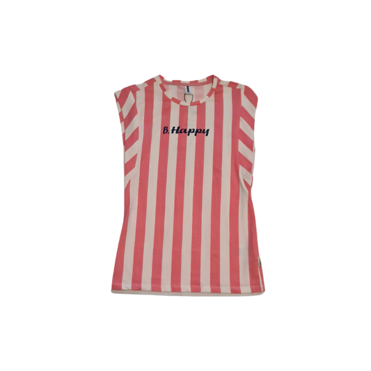 T-shirt à manches courtes ligné blanc cassé et rose - B.NOSY